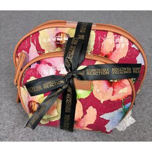 Kenneth Cole Reaction 2 Pc Dome Cosmetic Bag Set Floral Pink Multicolor NWT